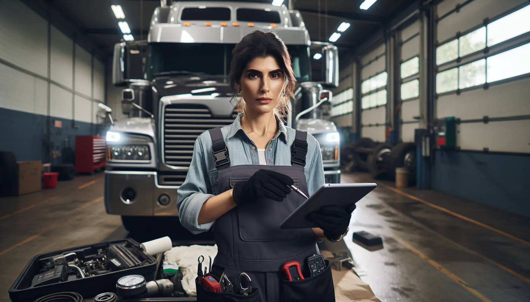 Fleet mechanic diagnosing truck with ESSE ELD data